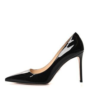 NWT Prada Pointed Toe Pumps Black Patent Leather High Stiletto Heels Sz 34